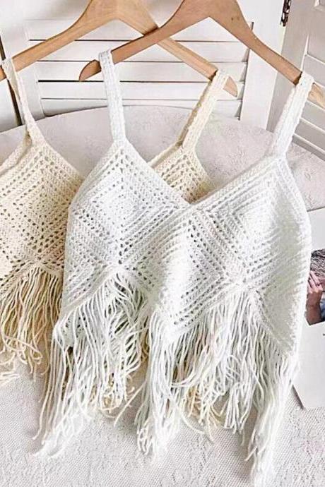 Bohemian Crochet Knit Fringe Tank Top Beachwear