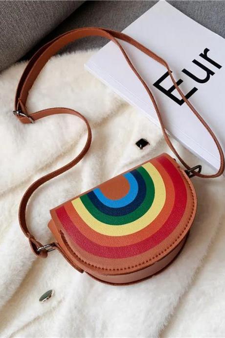 Womens Colorful Rainbow Circle Crossbody Leather Purse