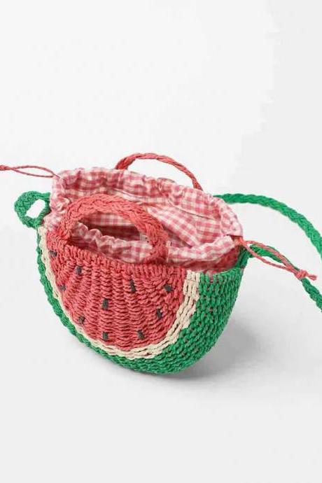 Handmade Watermelon Design Crochet Shoulder Bag For Kids
