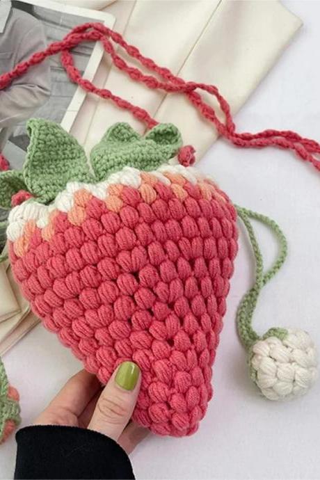 Handmade Crochet Strawberry Shoulder Bag For Women