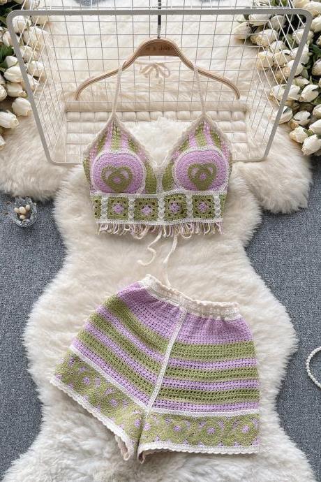 Handmade Crochet Bikini Top And Shorts Set Bohemian