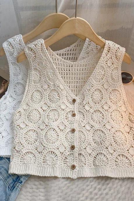 Bohemian Crochet Flower Knitted Sleeveless Vest Top
