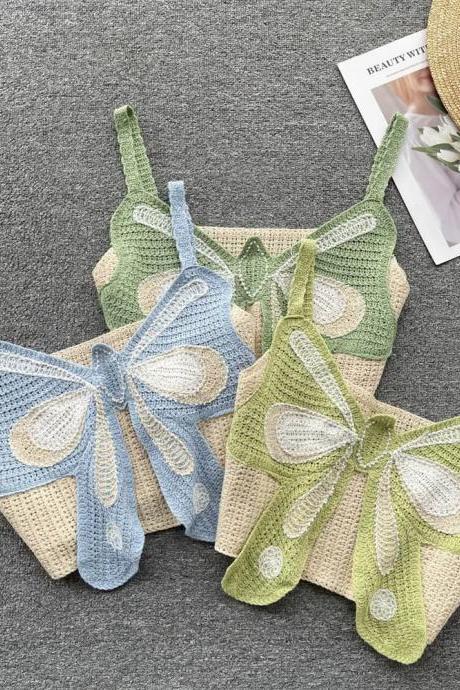 Handmade Crochet Butterfly Crop Tops For Women
