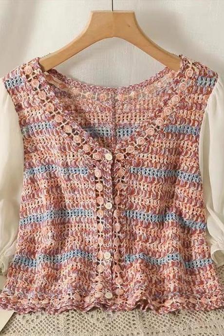 Womens Bohemian Crochet Lace Puff Sleeve Blouse Shirt