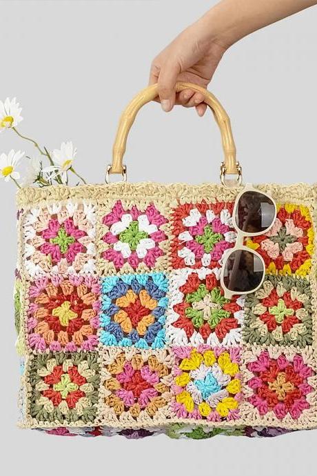 Colorful Handmade Crochet Granny Square Tote Bag