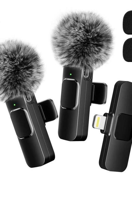 Professional Dual Wireless Lavalier Microphones With Fluffy Windshields