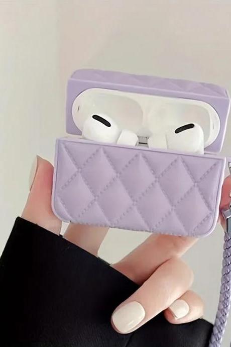 Quilted Purple Silicone Airpods Case With Keychain