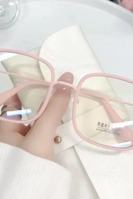 Trendy Oversized Square Pink Clear Lens Eyeglasses