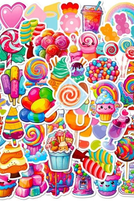 Colorful Assorted Candy Themed Stickers Pack For Kids