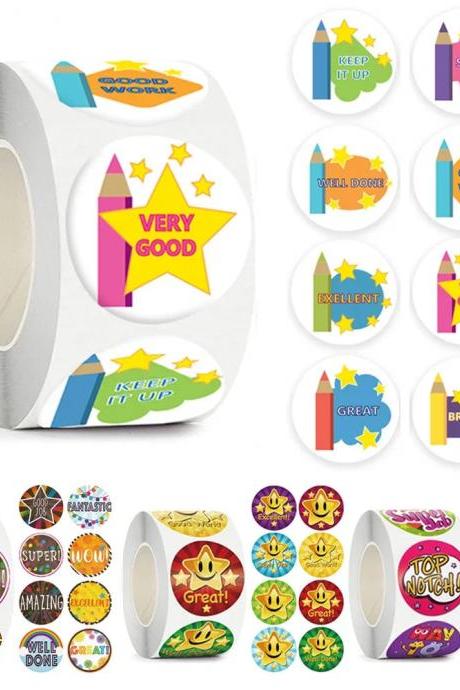 100-500pcs Cute Round Reward Stickers Word Motivational Stickers For School Teacher Encourage Kids Student Stationery Stickers