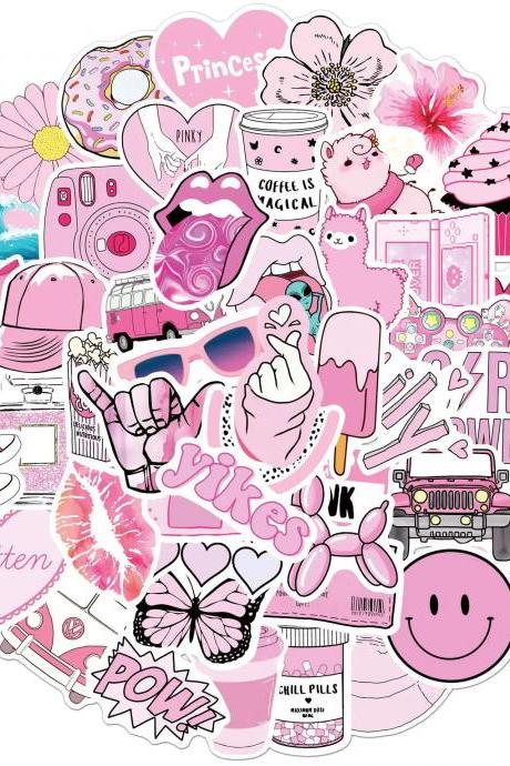 Assorted Pink Girly Themed Sticker Pack, 50 Pieces