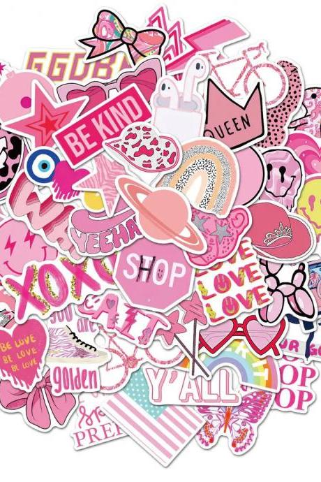 Trendy Pink Assorted Vinyl Stickers Decal Set, 50 Pieces