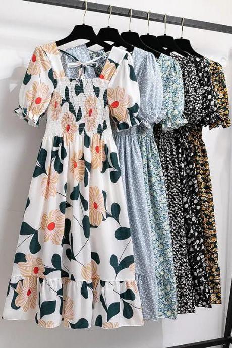 Womens Floral Print Summer Ruffle Sleeve Midi Dress