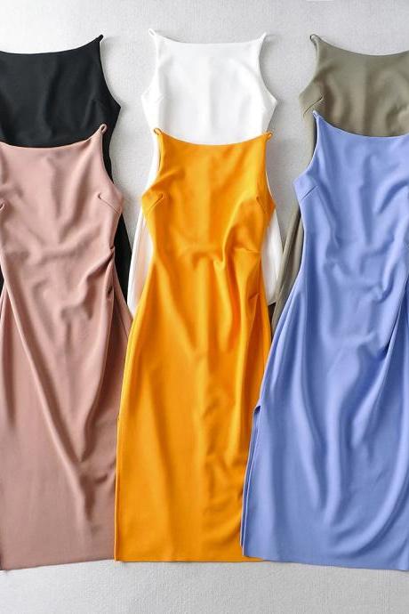Elegant Sleeveless Satin Midi Dress In Various Colors