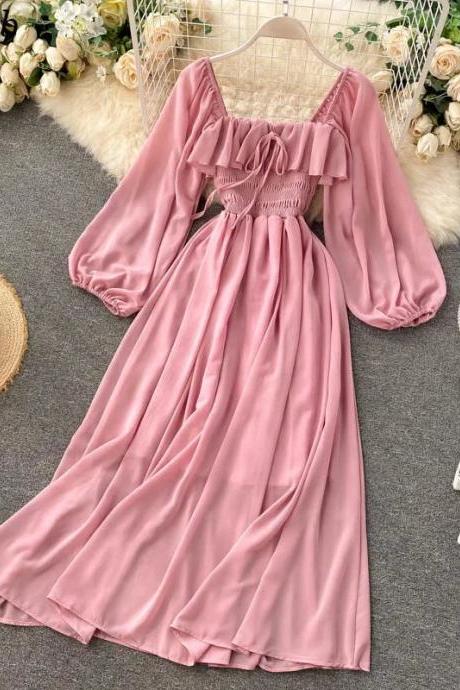 Elegant Long Sleeve Maxi Dress With Ruffle Detail