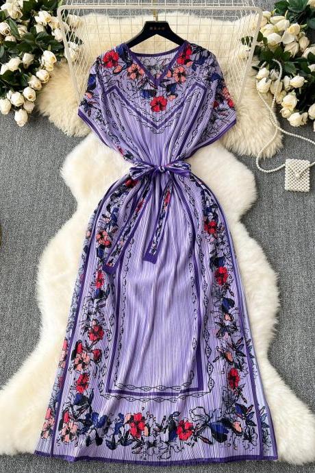 Elegant Floral Embroidered Kimono-style Maxi Dress