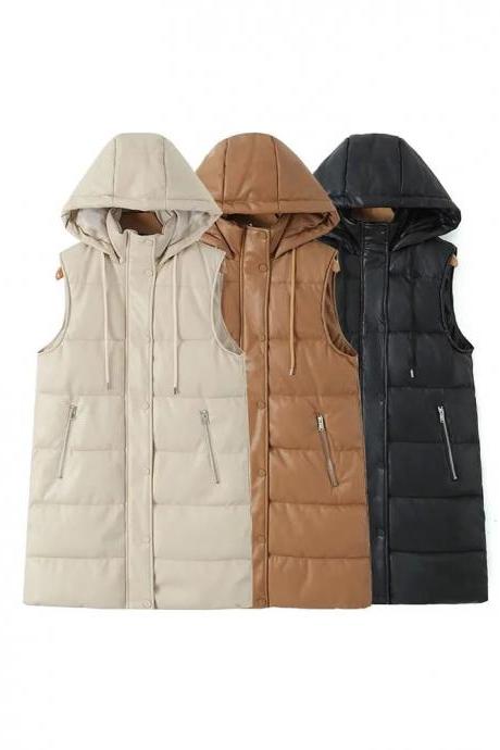 Mens Hooded Puffer Vests In Neutral Colors Set