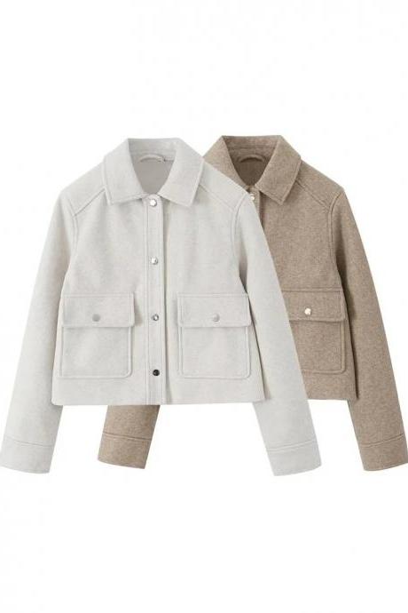 Womens Casual Wool Blend Shirt Jacket With Pockets