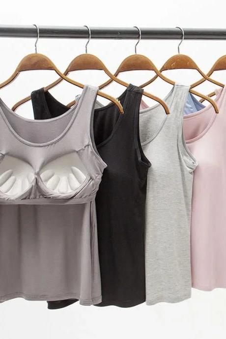 Womens Cotton Blend Tank Top With Built-in Bra