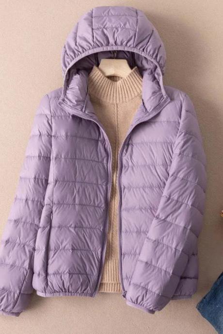 Womens Lightweight Hooded Puffer Jacket In Lavender