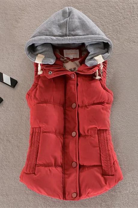Kids Hooded Sleeveless Padded Red Winter Vest