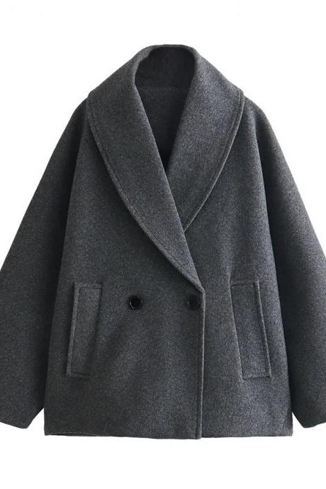 Classic Double-breasted Wool Blend Coat For Women