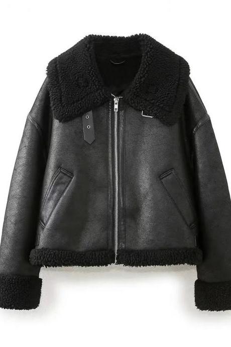 Womens Faux Leather Jacket With Sherpa Collar