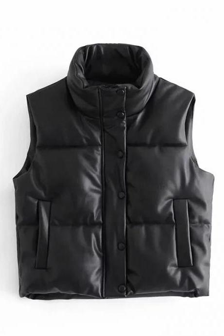 Mens Casual Stand Collar Padded Vest Jacket