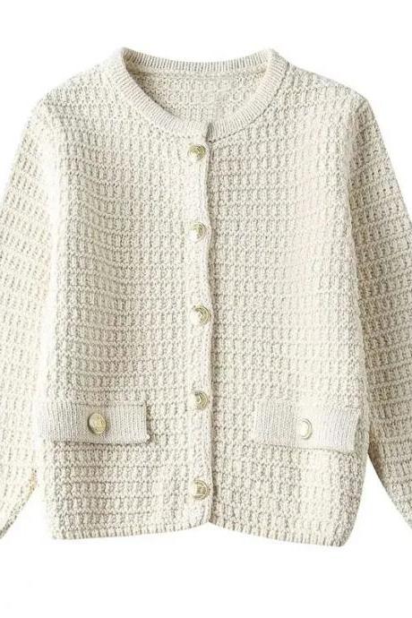 Womens Casual Textured Knit Cardigan With Pockets