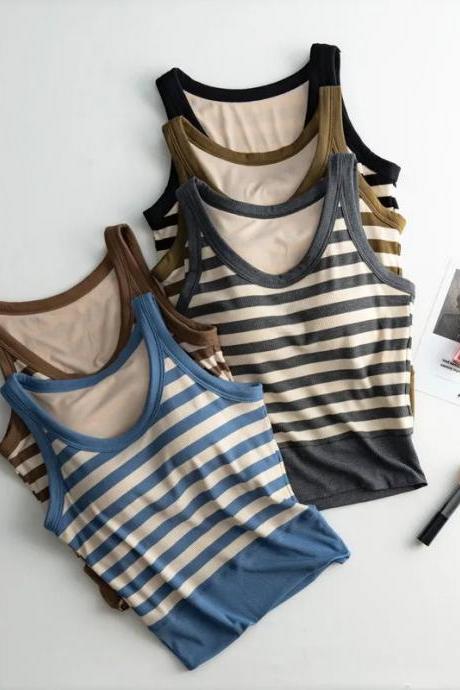 Womens Sleeveless Striped Tank Tops Casual Summer Wear