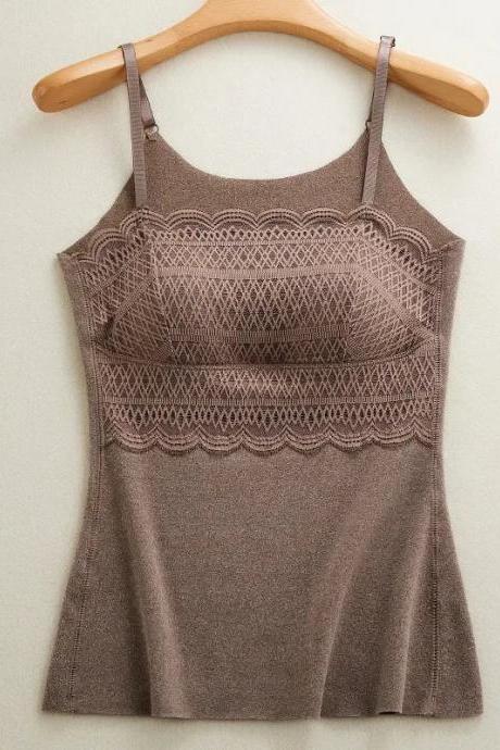 Womens Lace Trim Brown Tank Top Casual Wear