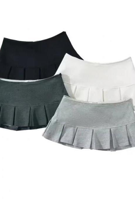 Yenkye Summer 2024 Y2k Gray Side Zipper Pleated Mini Skrit Women Sexy Low Waist Short Skater Skirts
