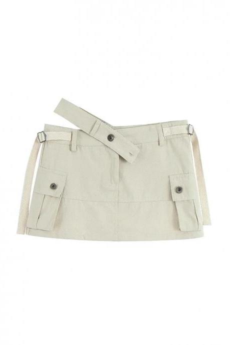 Womens Casual Beige Mini Skirt With Pockets