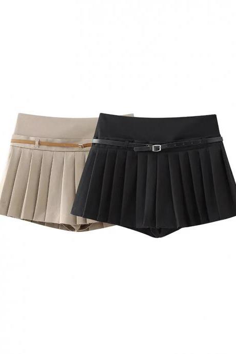 Womens Pleated Skirts With Belts - Two-pack Set