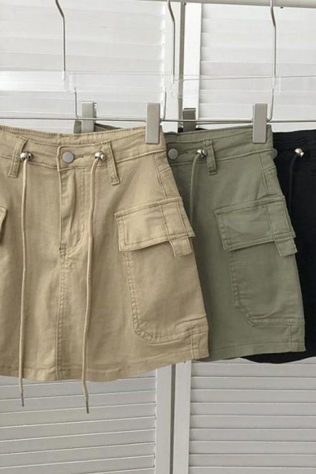 Casual High-waist Cargo Skirts With Pockets In Three Colors