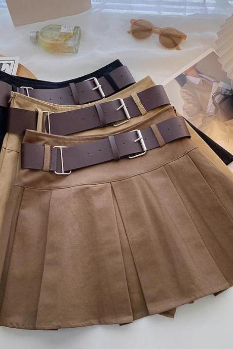 Womens High-waisted Pleated A-line Skirt With Belt