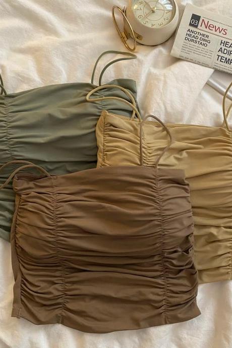 Womens Ruched Camisole Tops In Neutral Colors Pack