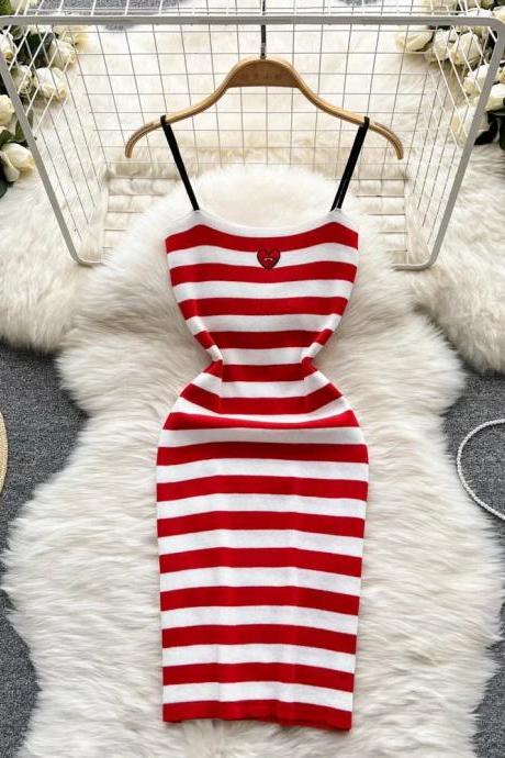 Womens Sleeveless Striped Summer Bodycon Midi Dress
