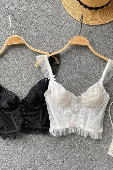 Elegant Lace Crop Top Bralettes In Black And White