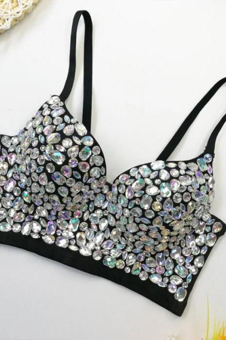 Womens Sparkling Crystal Studded Bralette Fashion Top