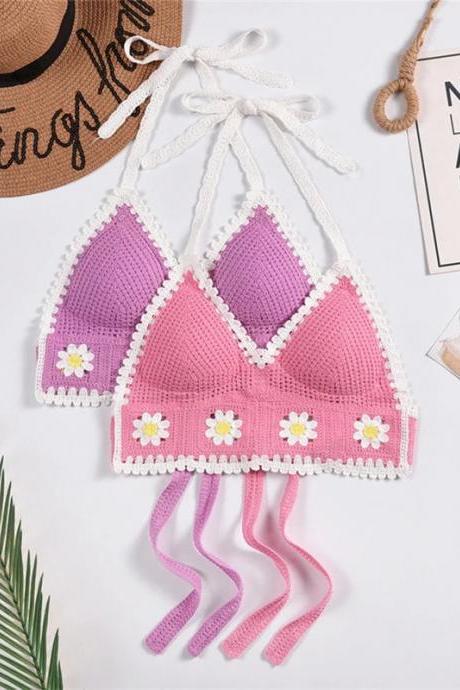 Handmade Crochet Bikini Top Floral Design Beachwear