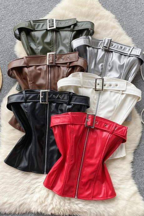 Womens Faux Leather Zip-up Corset Belt Assorted Colors