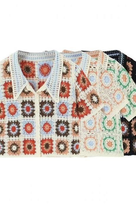 Vintage Style Crocheted Granny Square Cardigan Sweaters