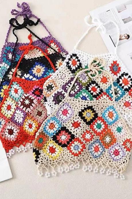 Handmade Colorful Crochet Granny Square Halter Top