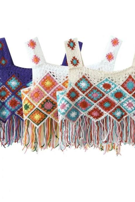 Bohemian Handmade Crochet Halter Tops With Fringes