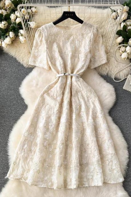 Elegant Floral Lace Belted Midi Dress For Women