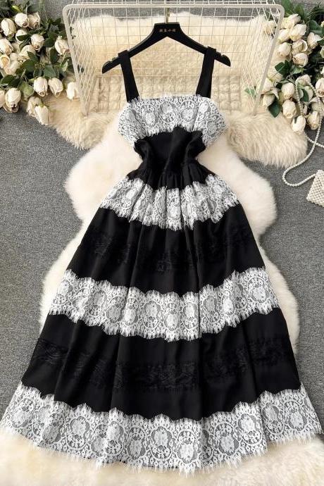 Elegant Black And White Lace Cocktail Party Dress