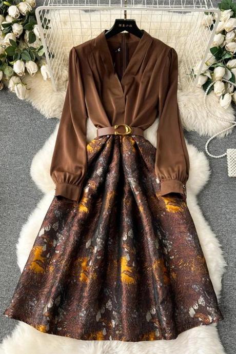 Elegant Satin Blouse With Floral A-line Midi Skirt