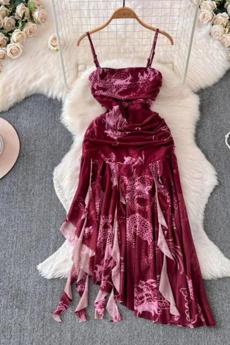 Elegant Burgundy Velvet Asymmetrical Hem Evening Dress