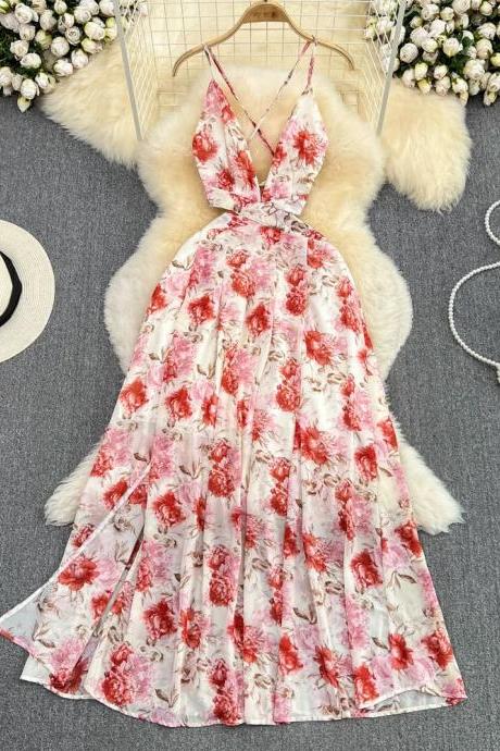 Floral Halter Neck Summer Dress With Faux Fur Trim